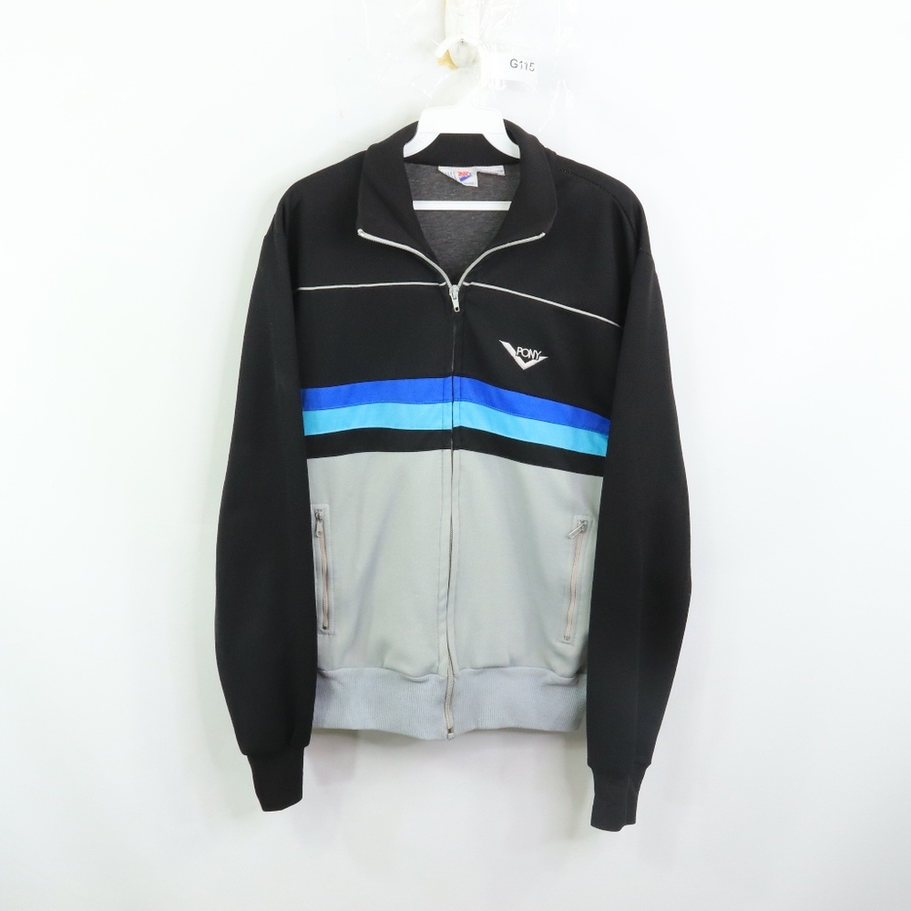 80s Pony Mens Small Spell Out Stripe Track Jacket